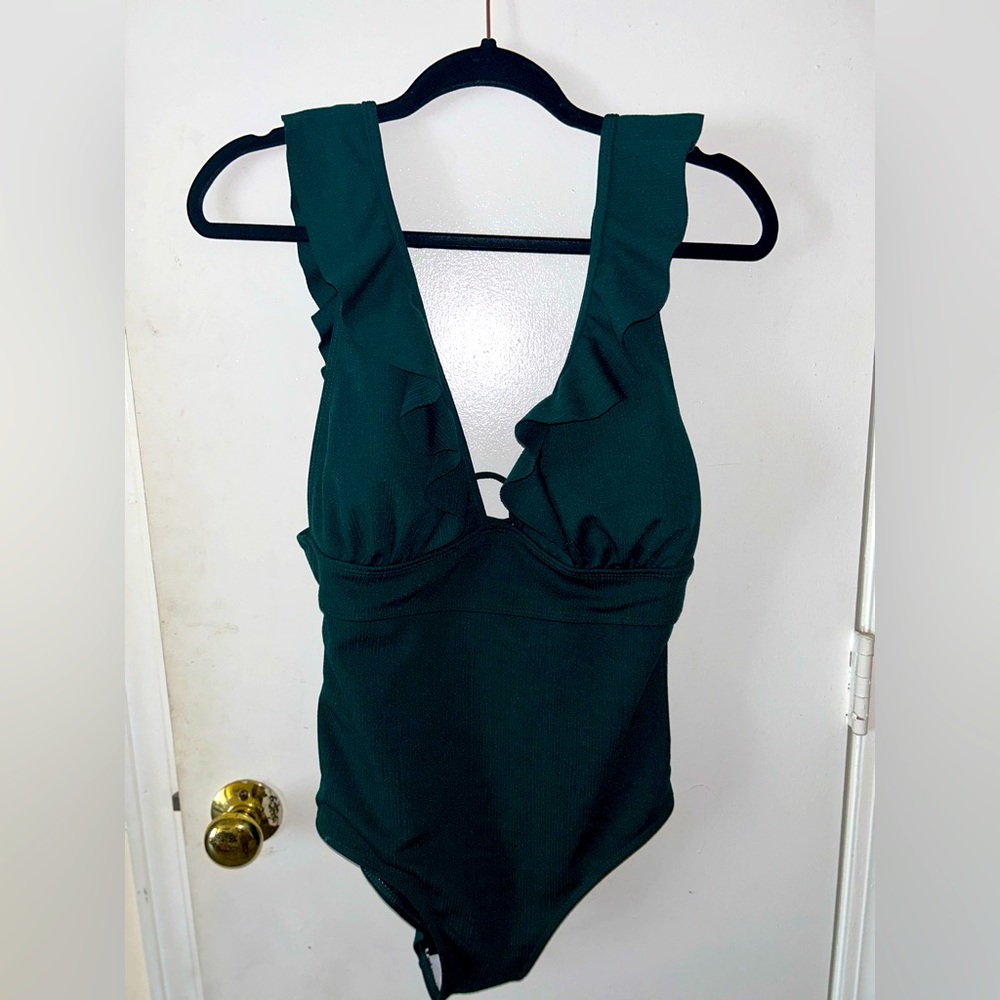Women’s Green One Piece Bathing Suit with Ruffles